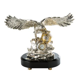 意大利原产GOLD LINE镀金银老鹰钟摆雕塑摆件