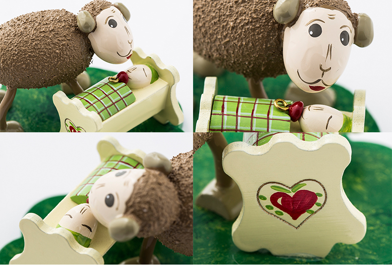 德国原产Kunstgewerbe Uhlig手工木偶带宝宝的绵羊爸爸