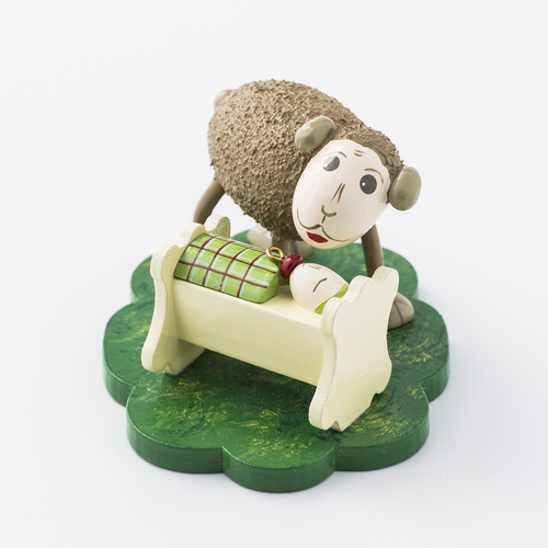 德国原产Kunstgewerbe Uhlig手工木偶带宝宝的绵羊爸爸