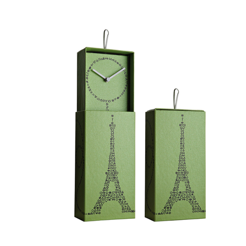 意大利原产Creativando藏在盒子里的钟表时钟挂钟埃菲尔铁塔 绿色