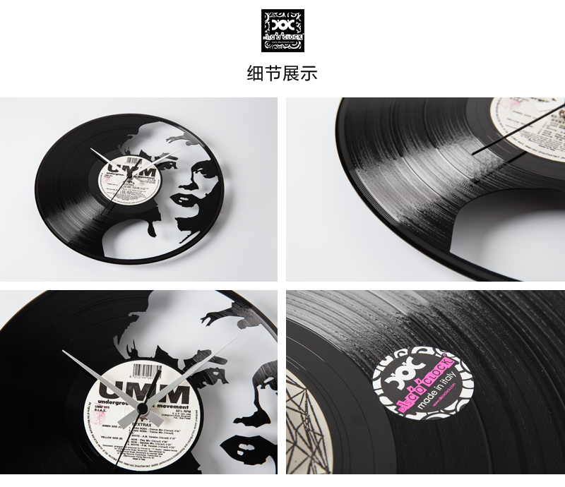 意大利原产DIS C'O'CLOCK女神梦露黑胶唱片碟挂钟钟表 黑色
