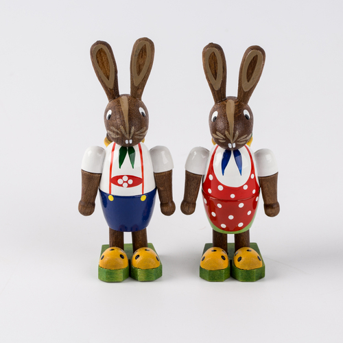 德国原产Kunstgewerbe Uhlig木质手工背篓子的复活节兔子 褐色