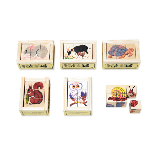 瑞士原产Atelier Fischer动物拼图木质拼图玩具6种动物 花色