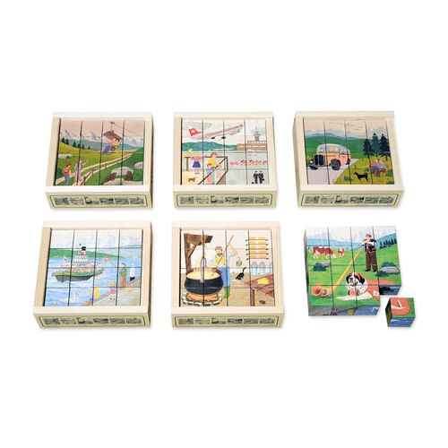 瑞士原产Atelier Fischer拼图木质人物场景拼图玩具6种景 花色