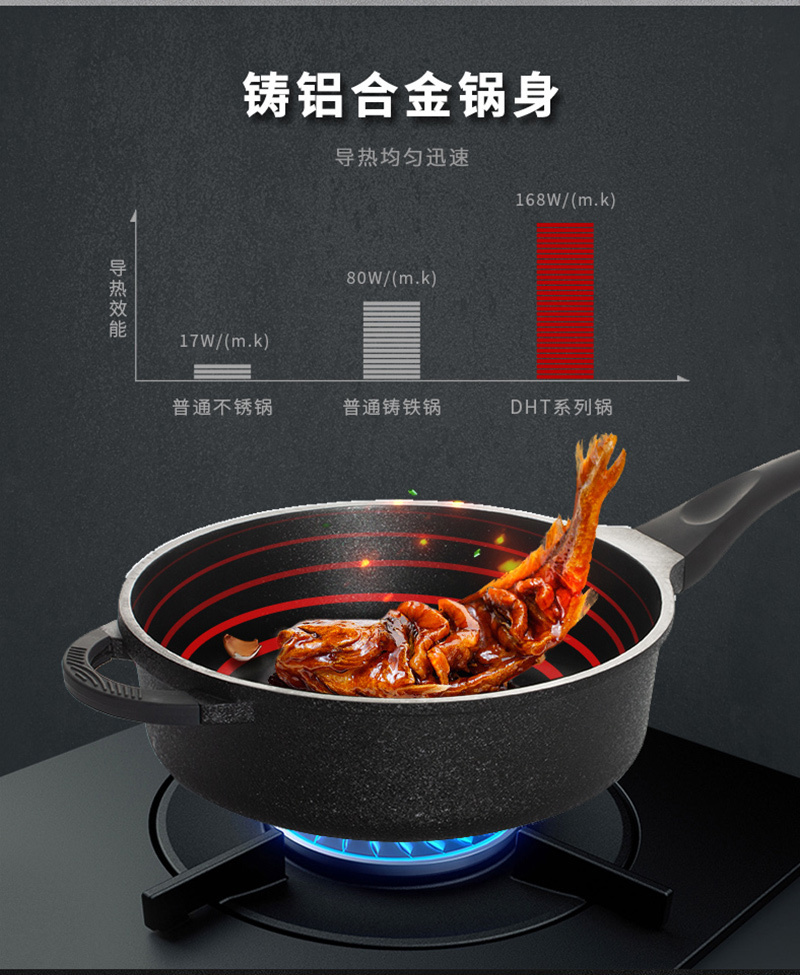 DHT 铝压铸不粘锅28cm深煎锅 黑色