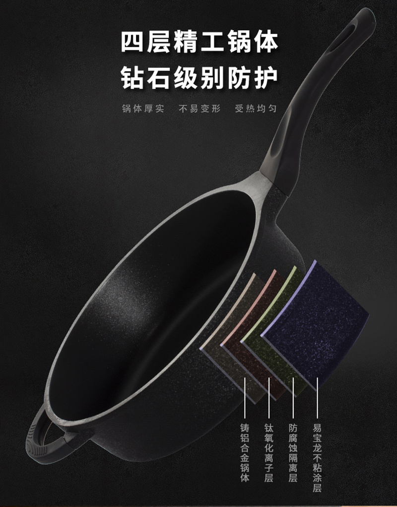 DHT 铝压铸不粘锅28cm深煎锅 黑色