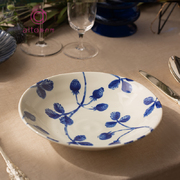 日本原产AITO Botanical美浓烧陶瓷早午餐盘深口碟草莓&nbsp;蓝白