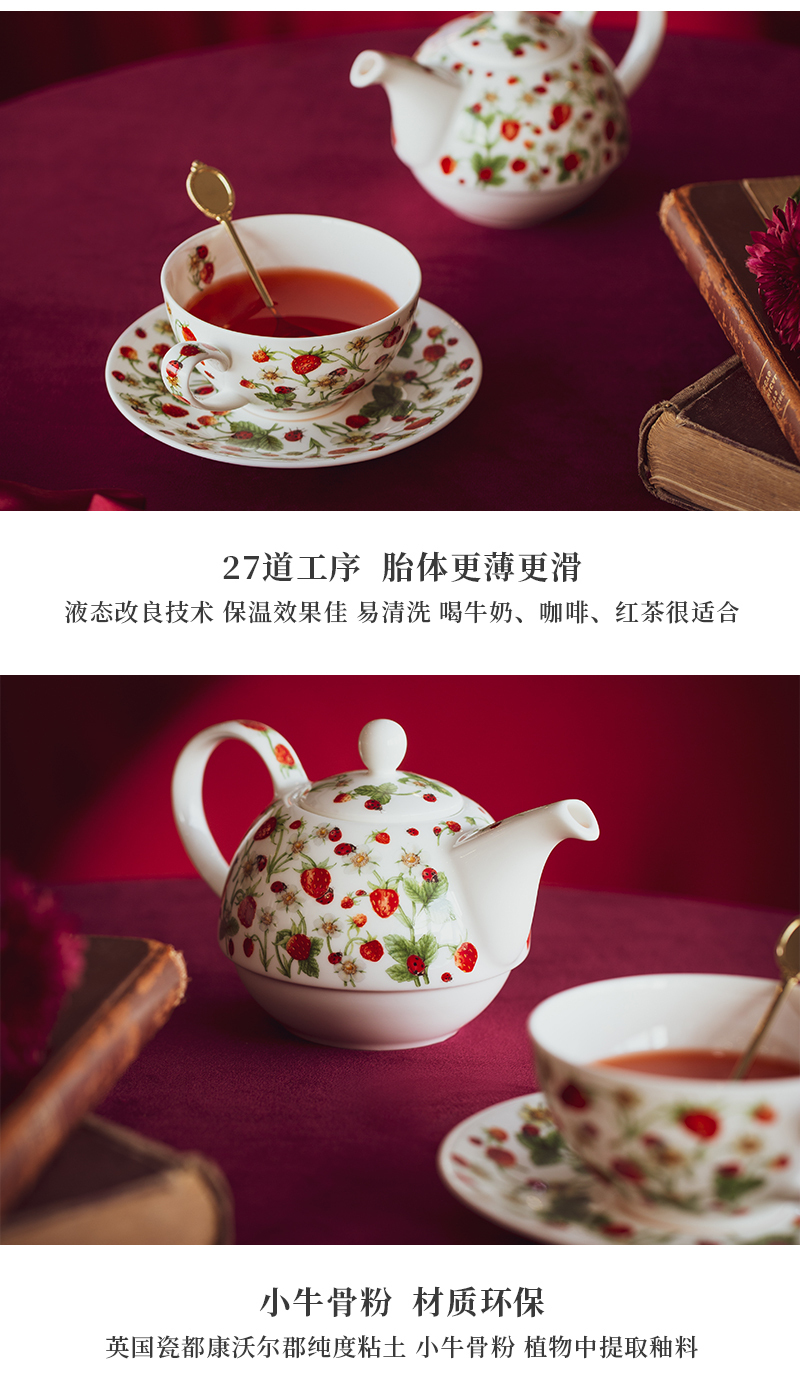 英国丹侬Dunoon骨瓷茶壶套装（一壶一杯一碟）草莓 一杯一碟 礼盒套装
