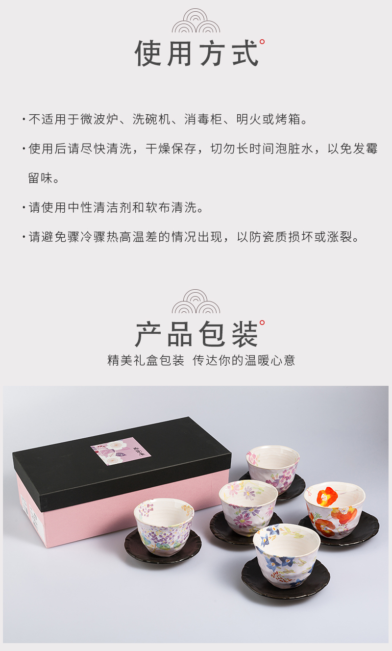 日本原产AITO抚松庵系列美浓烧陶瓷茶杯托茶具5件套 彩色