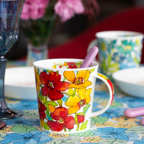 英国丹侬Dunoon骨瓷水杯Cairngorm杯型 花雨系列 红花