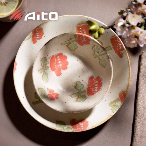 日本原产AITO Nordic Flower美浓烧陶碗碟花朵夏荷 碗碟套装
