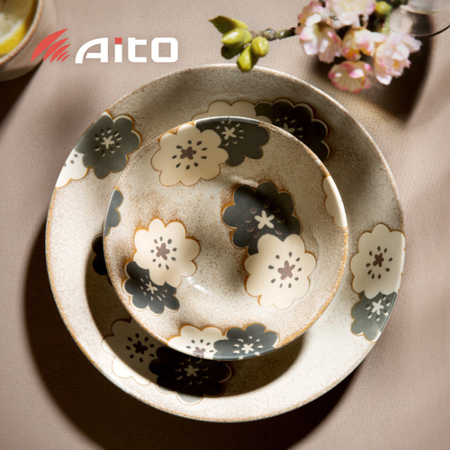 日本原产AITO Nordic Flower 美浓烧陶瓷碗碟冬雪 碗碟套装