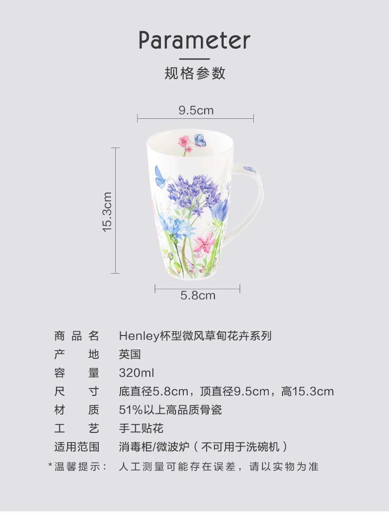英国丹侬Dunoon骨瓷Henley杯型微风草甸花卉系列 蓝