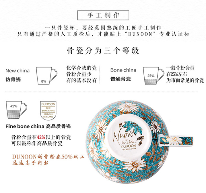 英国原产DUNOON丹侬骨瓷茶杯水杯茶具 一杯一碟