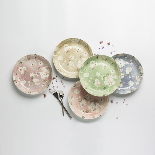 日本原产AITO宇野千代樱吹雪美浓烧陶瓷 盘 礼盒5件套 花色