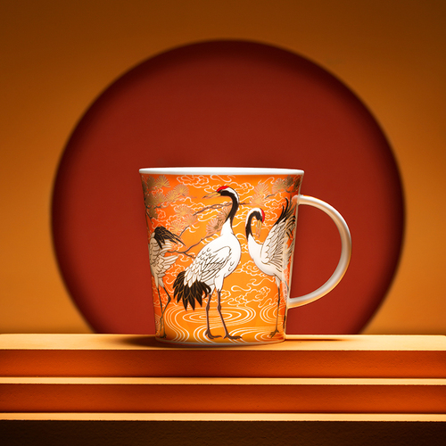 英国原产丹侬Dunoon骨瓷水杯马克杯茶杯LOMOND型 仙鹤系列 橙色款 黑色礼盒