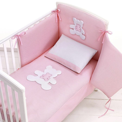 意大利原产tuttomio婴儿床四件套 被套+靠垫+枕头+防震杠  粉红
