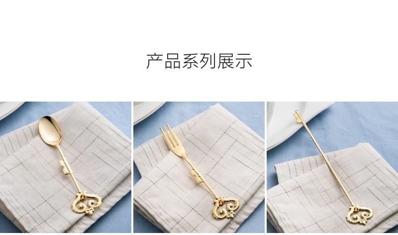 日本原产elfin 高桑金属不锈钢镀金蛋糕叉水果叉钻石皇冠 金黄