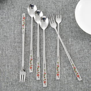 韩国原产DM.KOREA 不锈钢餐叉餐勺套装6件套玫瑰