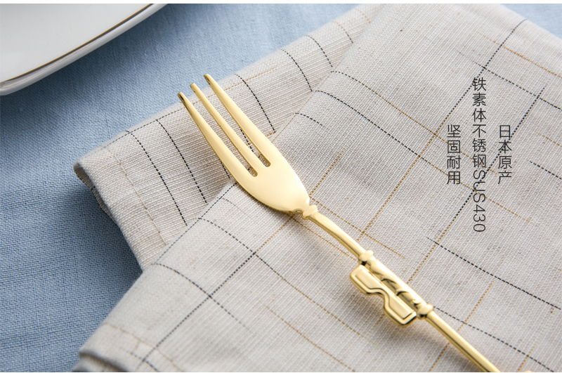 日本原产elfin 高桑金属不锈钢镀金蛋糕叉水果叉钻石皇冠 金黄