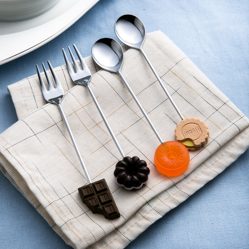 日本原产elfin高桑金属不锈钢西餐叉勺4件套糖果巧克 混色