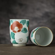日本原产T.NISHIKAWA 手工京烧清水烧彩绘白椿陶瓷茶杯