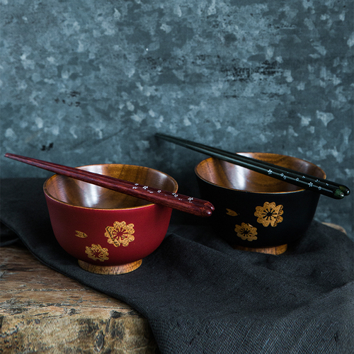 日本原产wakacho若兆传统漆器栗木碗夫妻碗筷套装结婚礼物
