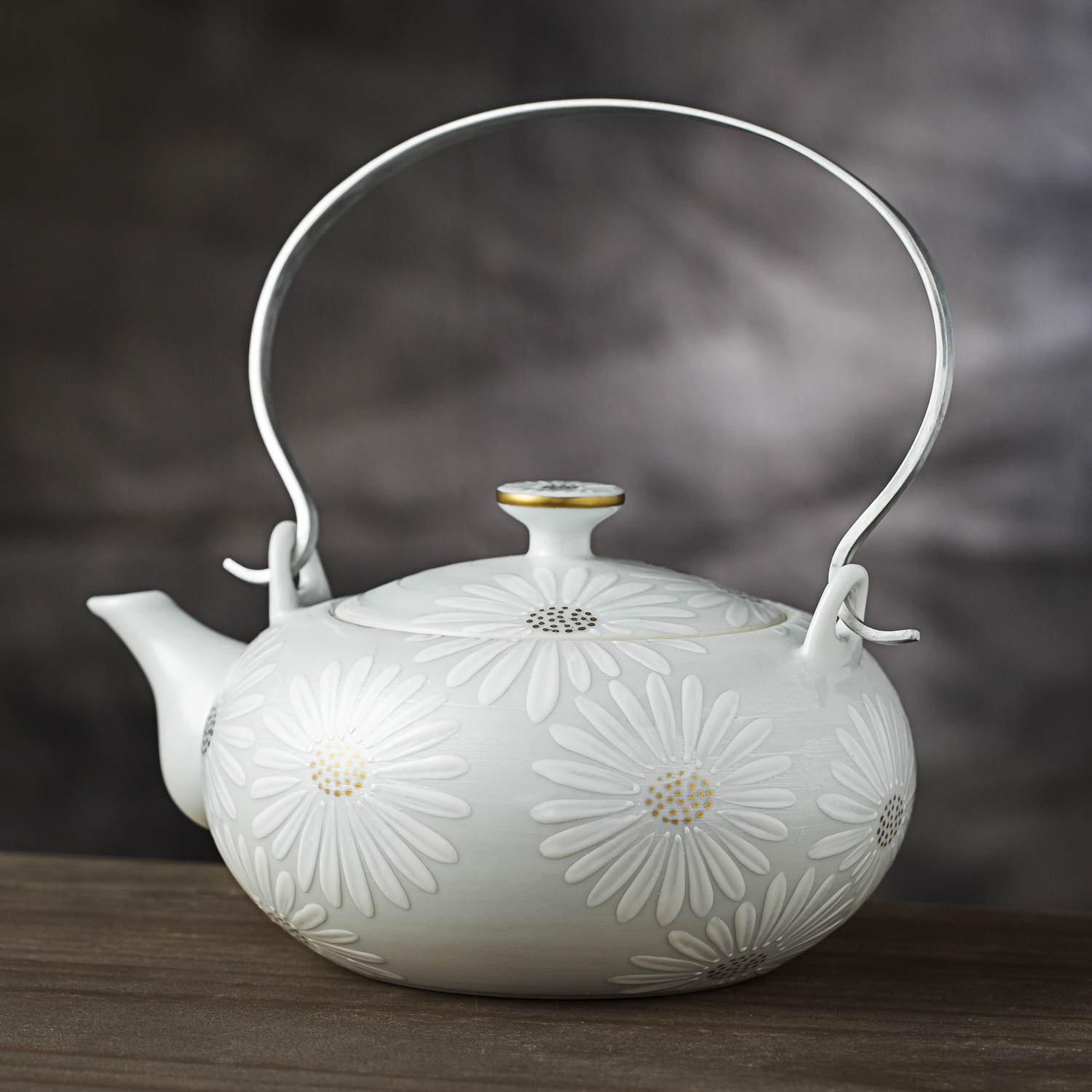 日本原产tnishikawa手工京烧清水烧白菊陶瓷茶壶白色