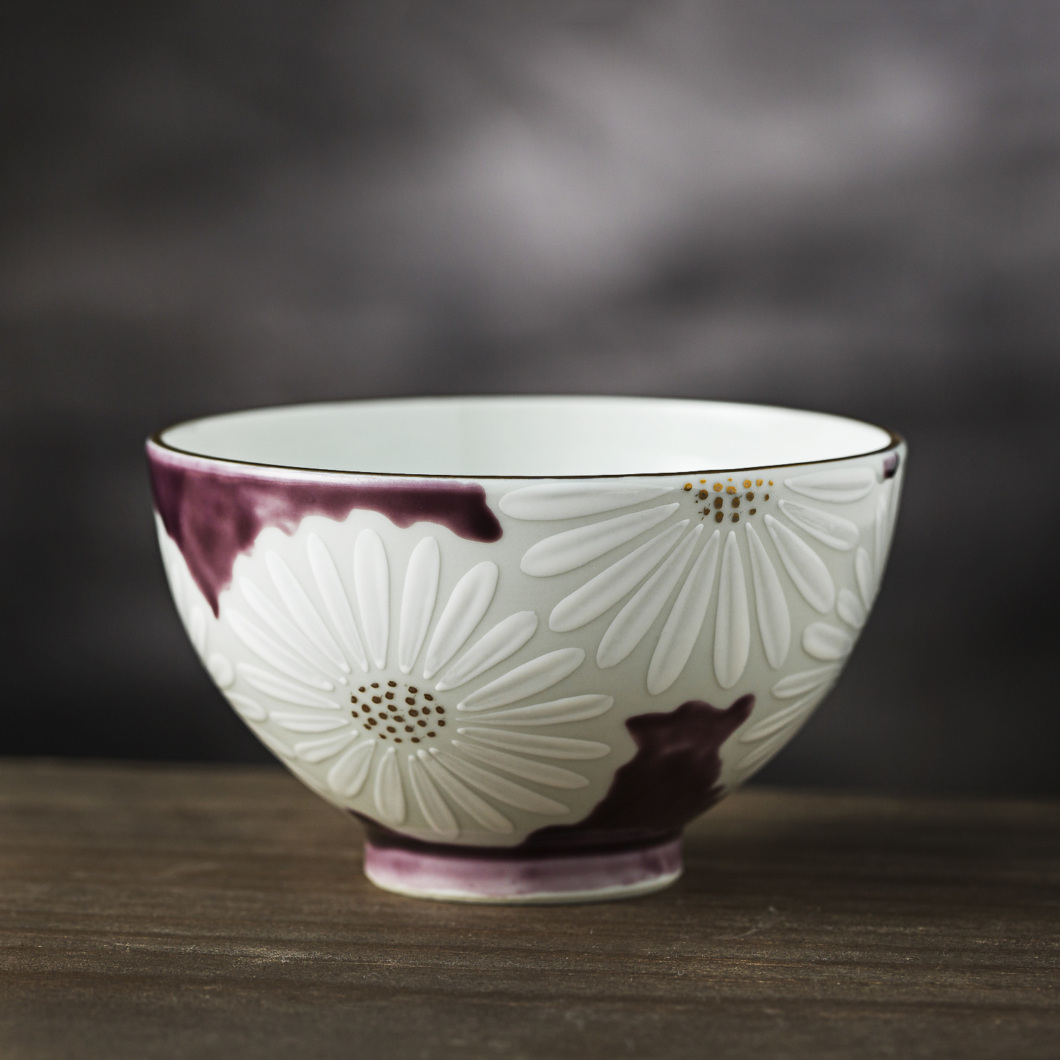 日本原产tnishikawa手工京烧清水烧白菊陶瓷茶杯紫色