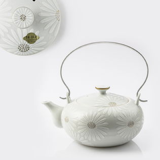日本原产T.NISHIKAWA 手工京烧清水烧白菊陶瓷茶壶