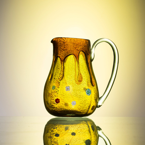 意大利原产ZECCHIN穆拉诺人鱼泪系列手工彩色玻璃水壶瓶750ml 金黄
