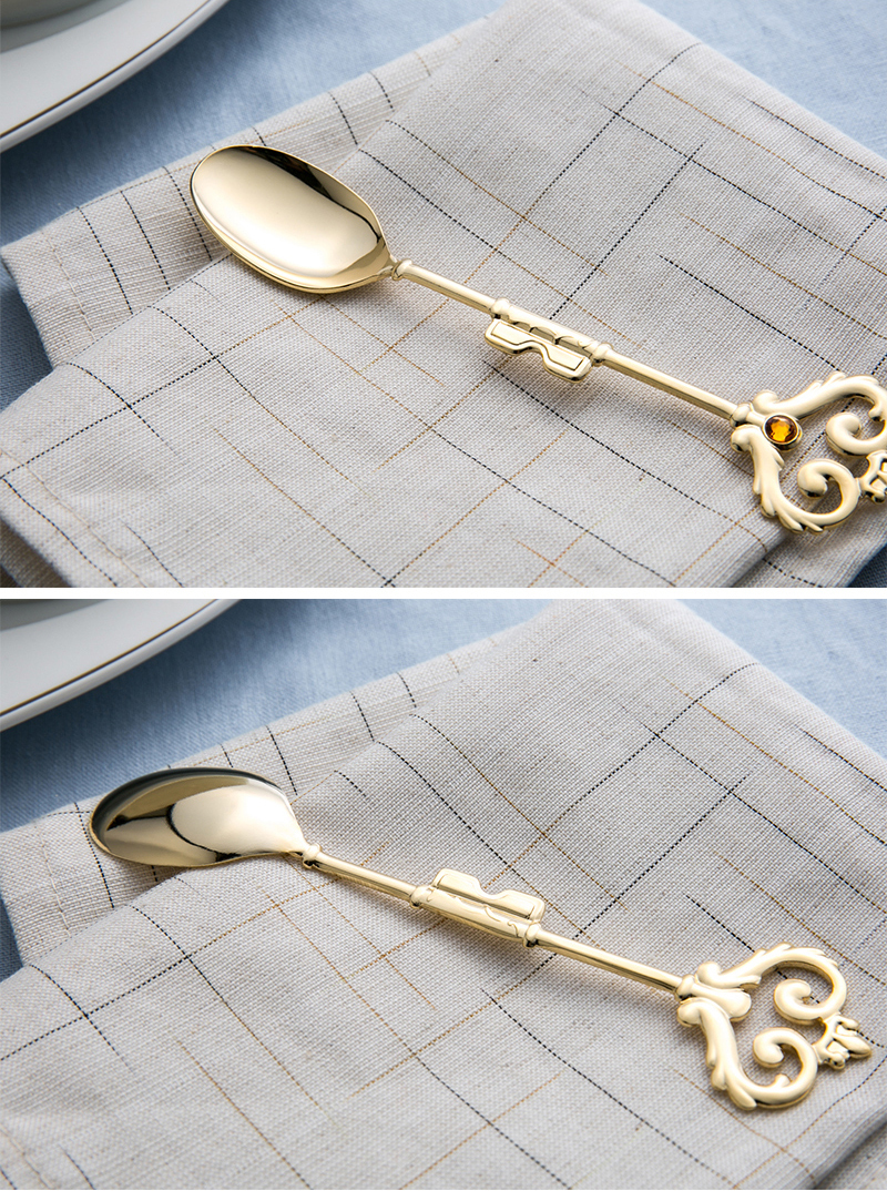 日本原产elfin 高桑金属不锈钢镀金咖啡勺搅拌勺钻石皇冠 金黄