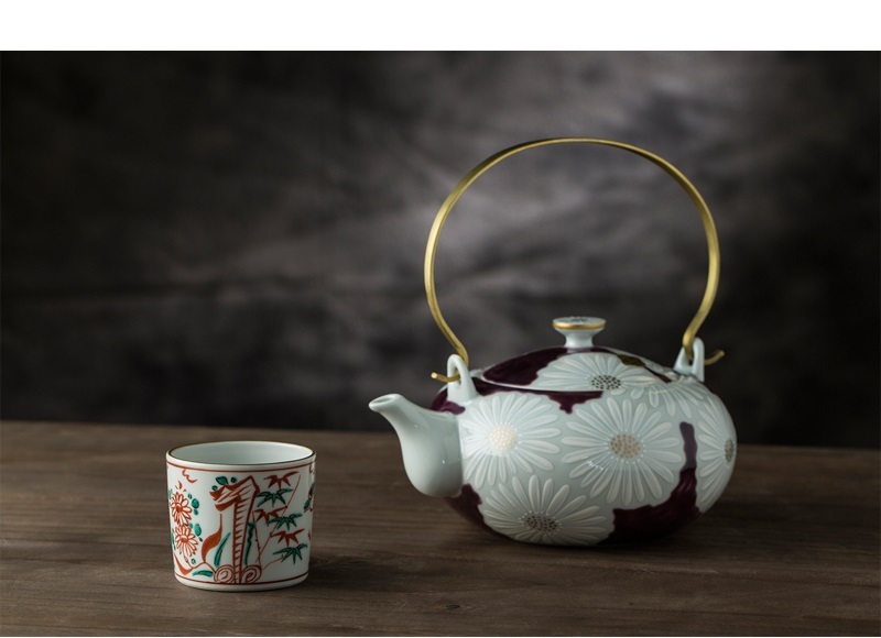 日本原产tnishikawa手工京烧清水烧白菊陶瓷茶壶白色