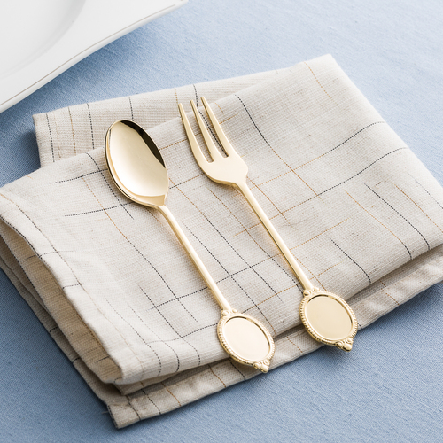 日本原产 elfin 皇室镀金餐勺餐叉两件套 金黄