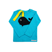 意大利Mamma No鲸鱼自带奶嘴绳棉质婴儿长袖T恤宝宝t恤 浅蓝 S