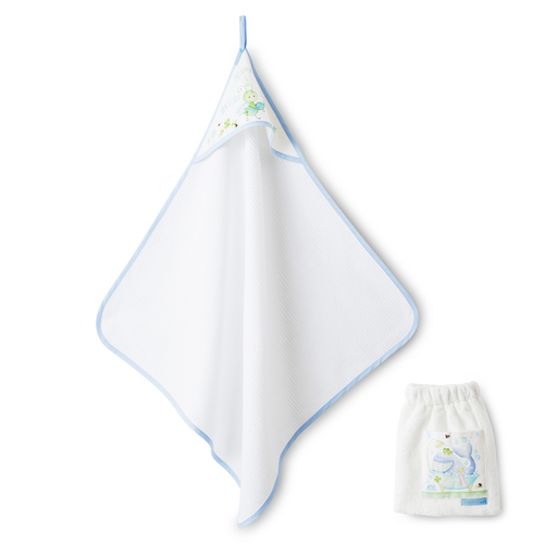 意大利原产ROSSO REGALE棉质婴儿带帽浴巾婴儿浴巾 天蓝